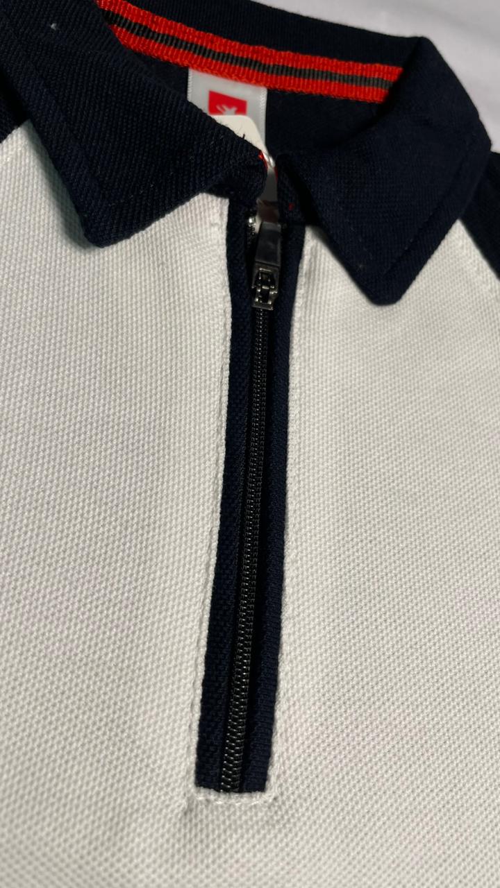 Wht-Nvy Zip Polo