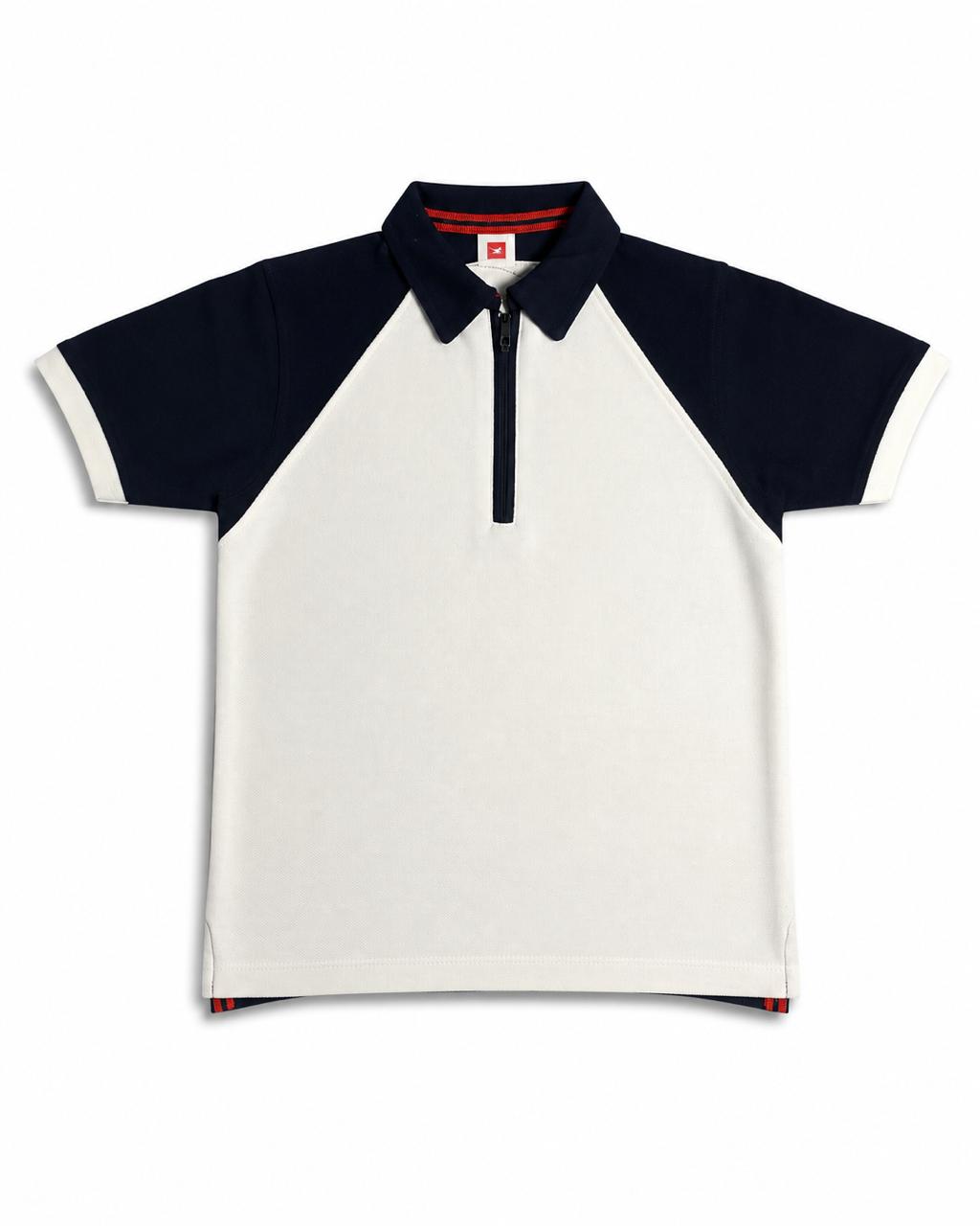 Wht-Nvy Zip Polo
